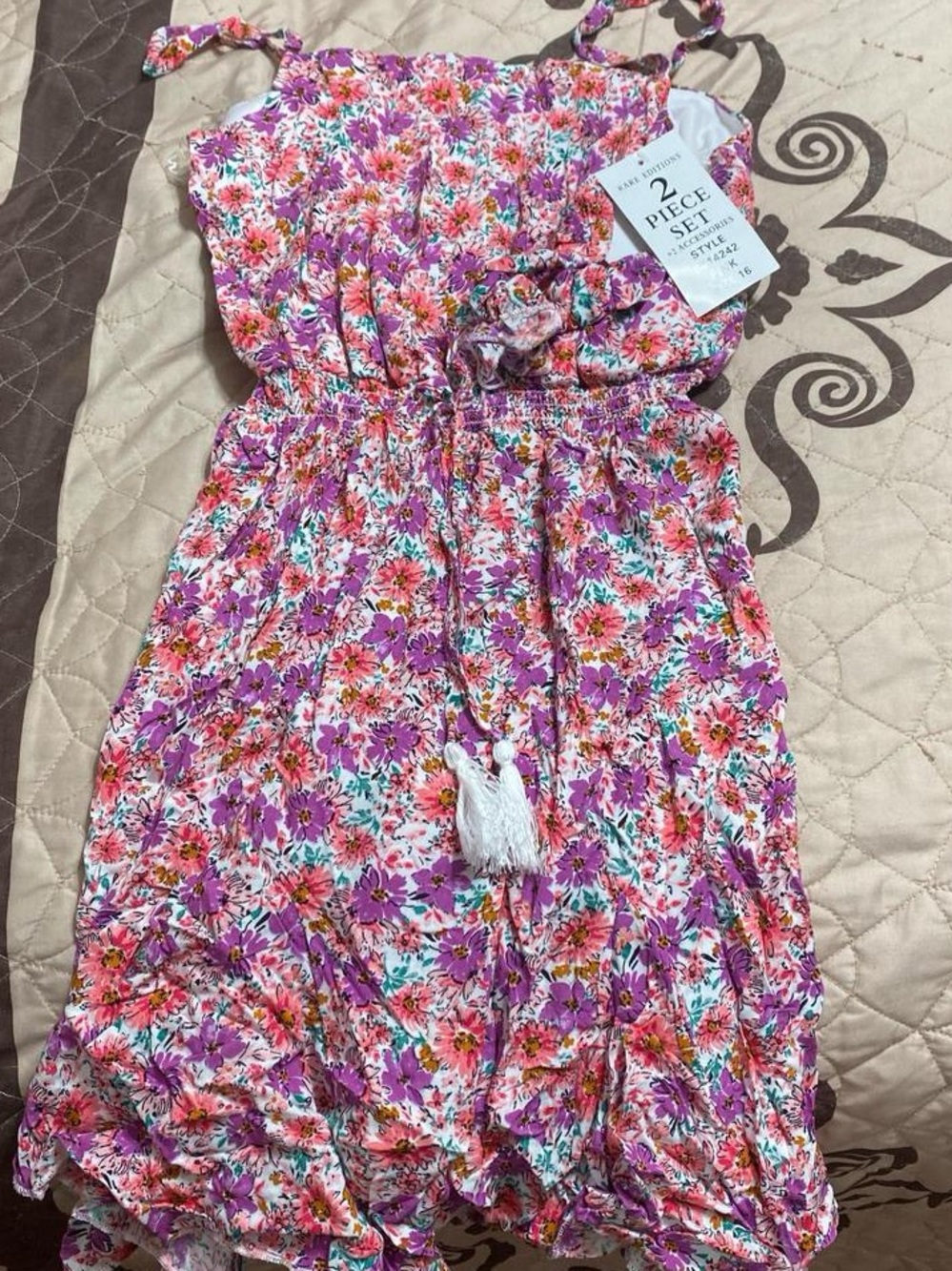 Rare Editions Pink & Purple Floral Sundress Set